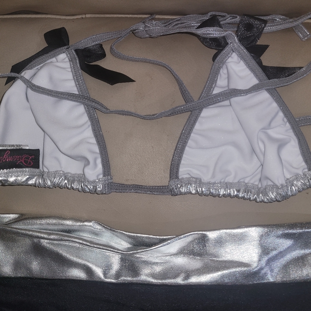 NWT Dreamgirl Sexy Lame Bikini Tri-Top, Thong, & Skirt Lingerie Stripper Set - Picture 10 of 12